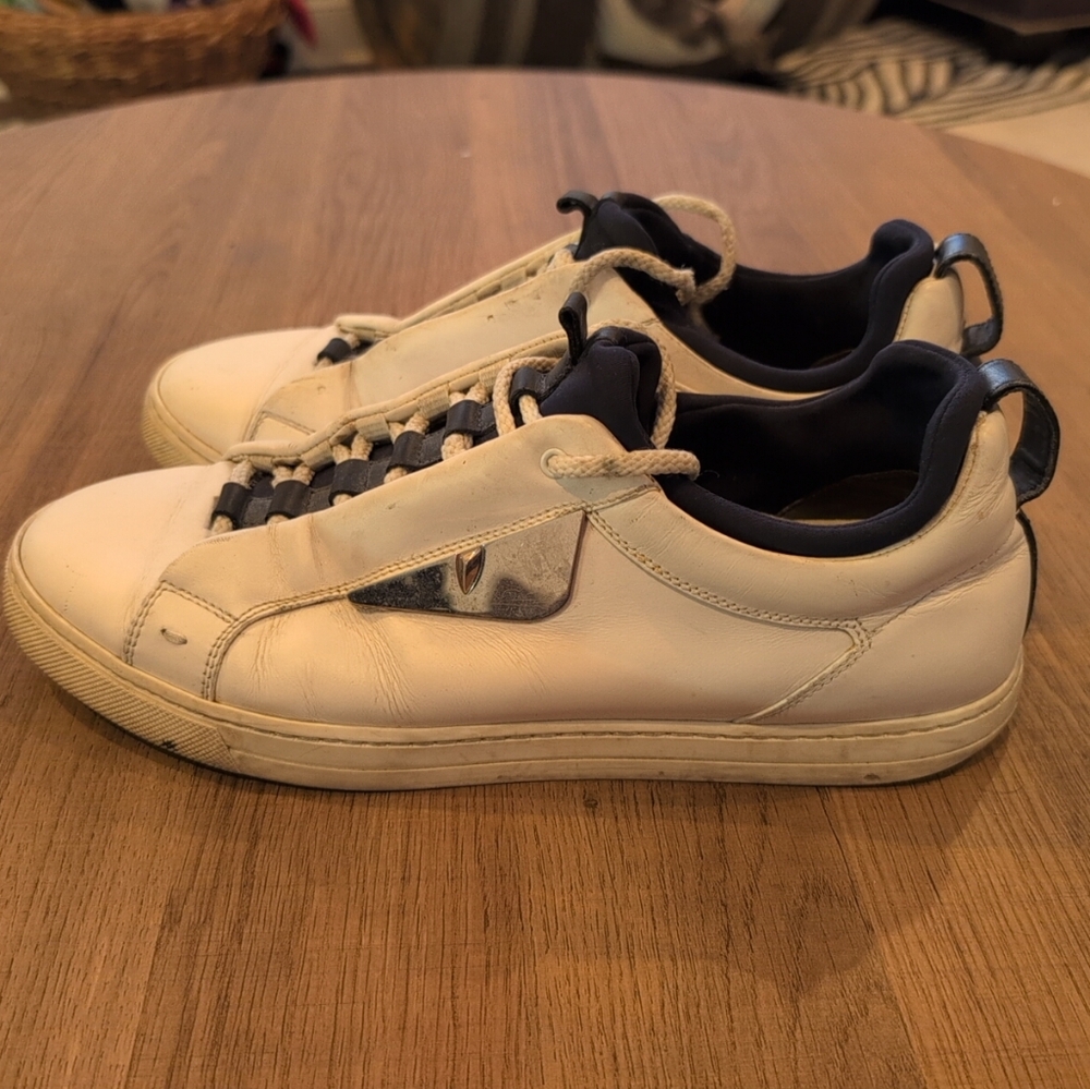 Fendi White and Black Sneakers with Silver Accent